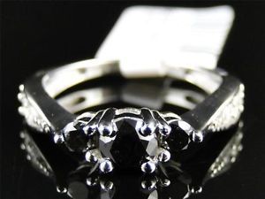 10K Ladies Round Cut 3 Stone Black Diamond Engagement Wedding Band Ring 1 01 Ct