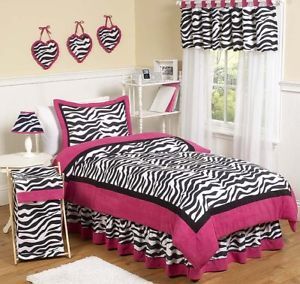 JoJo Designs Zebra Print Pink Black Full Queen Girl Kids Bedding Set Collection