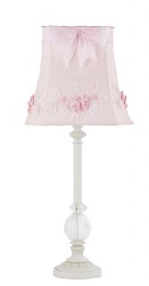 Kids Girls White Table Lamp Glass Pink Shade Nursery Lighting Bedroom Fixture