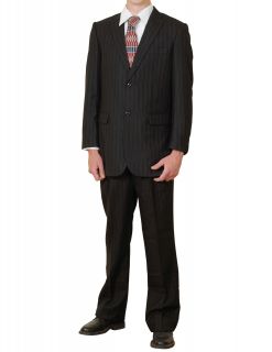 Mens Wool Black Pinstripe Dress Suit 48 L 48 Long 130's New