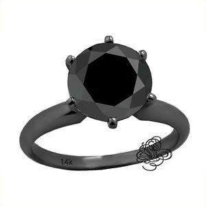 2 00 Ct 14k 6 Prong Black Gold Round Cut Black Diamond Solitaire Engagement Ring