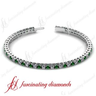 Prong Set 2 5 Ct Round Emerald Green Diamonds Tennis Classic Diamond Bracelet