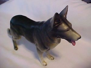 Gorgeous Lefton Black Gray German Shepherd Dog Figurine Matte Finish Very Nice