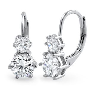 2 18 CTW Sterling Silver Two Stone Prong Set Leverback Earrings