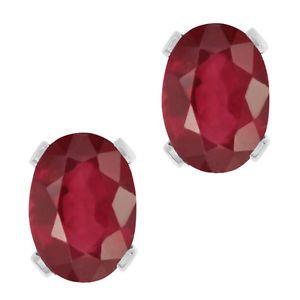 2 24 Ct Oval African Red Ruby Sterling Silver 4 Prong Stud Earrings 7x5mm