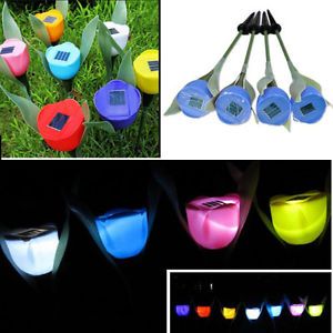 4X Blue Tulip Landscape LED Solar Powered Lamp Light Outdoor Yard Garden Pathway