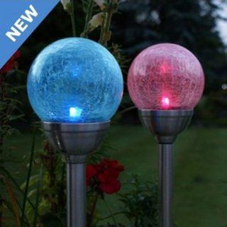 Color Changing Waterproof Crackled Glass Ball Solar LED Outdoor Path Lights Pack