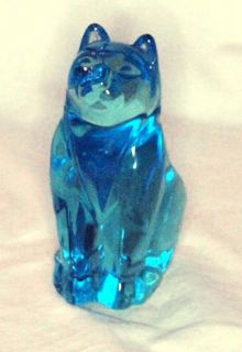 Lefton Glass Aqua Teal Blue Cat Figurine Paperweight Mint