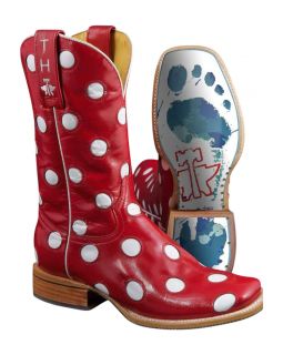 Tin Haul Womens Cowboy Western Boots Red Dotty Polka Dot Leather Funky 0141