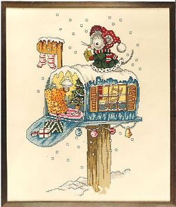 Cross Stitch Pattern Christmas Mouse Hanging Her Stocking on Her Mailbox House