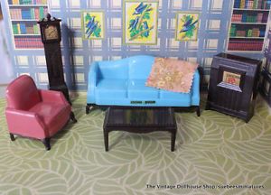 Plasco Vintage Dollhouse Furniture Classic Full Living Room Set 3 4"