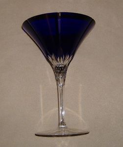 Ajka Hungarian Crystal "Albinka" Pattern Martini Glass Cobalt Blue Sticker