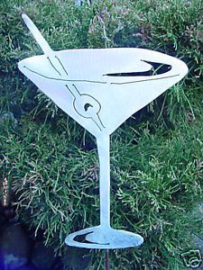 Martini Glass Cocktail Metal Yard Art Lawn Garden Spike