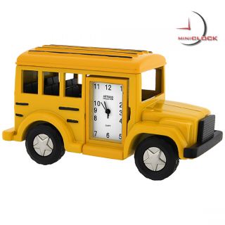 Mini Clock Miniature Classic Yellow School Bus Collectible Gift