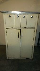 Vintage Metal Kitchen Medicine Cabinet Industrial Stand Enamel Top Mid Century