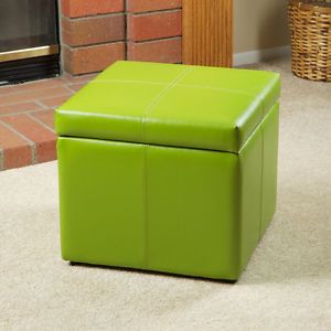 Lime Green Leather Cube Storage Ottoman Footstool