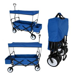 Outdoor Folding Wagon Canopy Garden Utility Travel Cart Large Beach Tires Blue