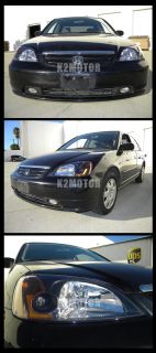 2001 2003 Honda Civic 2 4DR Coupe Sedan Headlights JDM Black