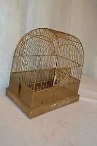 Antique Crown Bird Cage Rustic Vintage Wire Decor Plant Chic Gold Metal Parakeet