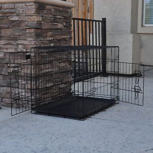 New Champion 42" Portable Folding Dog Pet Crate Cage Kennel Two Door Metal Tray
