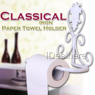 White Classical Iron Paper Towel Holder Bathroom Wall Mount Rack