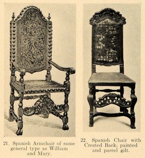 1919 Print Spanish Armchair Chair Paint Furniture Decor Original Historic Image