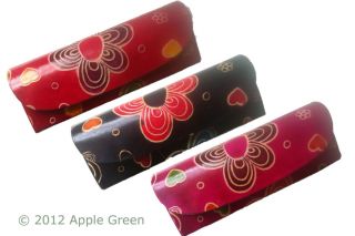 Glasses Case Leather Flower Print in Pink Black or Red Fair Trade Gift New