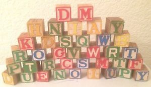 Lot 37 1 1 4" Vintage Wood Alphabet Number Letter Building Block Toys
