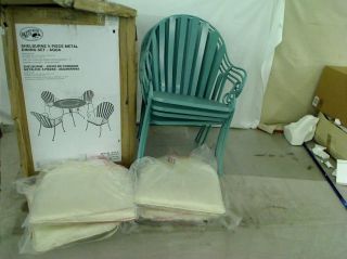 Hampton Bay Shelburne Aqua Metal Patio Dining Chair Set with White Cushions
