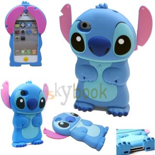 Blue Silicone Disney Stitch Apple iPhone 4 4G 4GS 3D Case Skin Cover Movable Ear