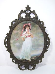 Vintage Picture Frame Convex Glass Bronze Brass Ornate Frame Himark Italy
