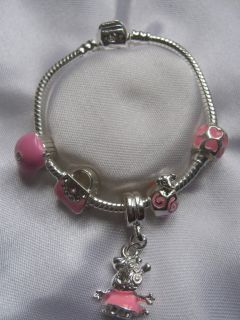 Childrens Kids Baby Pink Peppa Pig Charm Bracelet Silver Plated Gift Bag
