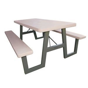 New 6' Portable Folding Picnic Table Seats 8 Adults Metal w Frame Putty Color