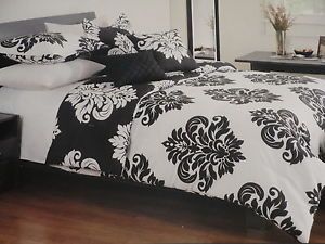 Black White Damask Floral Full Queen Comforter Shams Pillows 5pc Set