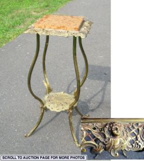 Victorian Brass Marble Top Plant Stand Cherub Faces