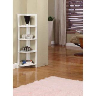 White Finish Wood Foldable 4 Tier Corner Shelves Bookcase Plant Stand