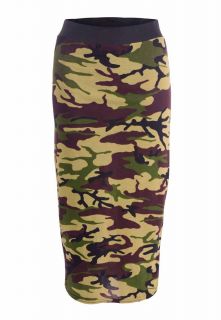Women High Waist Army Camo Print Body Con Slim Fit Pencil MIDI Skirts Dresses