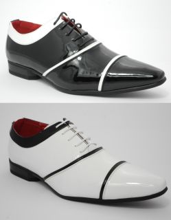 Mens Patent Leather Lace Up on Dress Shoes Black White Size 6 7 8 9 10 11 12