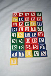 Lot of 41 Fridge Magnetic Wooden Alphabet Blocks Letters Wood with Magnet Back