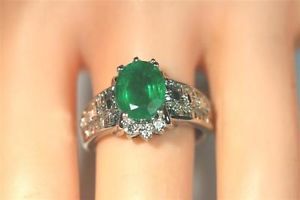 Natural 4 03 Carats Emerald Diamond 18K White Gold Ring vs F Diamonds REDUCED