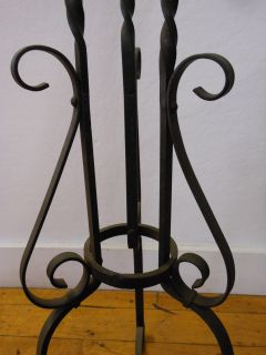 Vintage Wrought Iron Plant Stand Original Finish Roseville Style Scollwork Twist