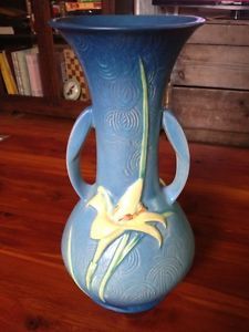 Vintage Roseville Pottery Zephyr Lily Blue Vase 137 10