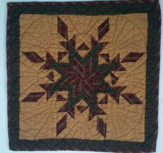 Feathered Star Quilted Quilt Block Wallhanging Table Mat Tea Dyed 17" Sq