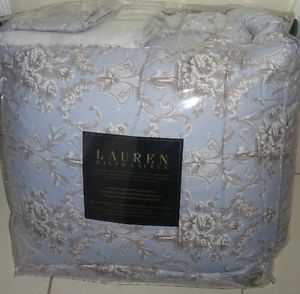 Ralph Lauren Blue Rose Toile Polka Dot Queen Comforter Set w Shams Bedskirt
