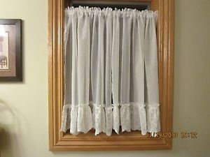Vintage French Country Shabby Chic White Lace Sheer Curtains x 6