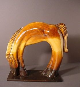 Abstract Pottery Horse Sculpture Signed Modernist Eames Art Mid Century Mod