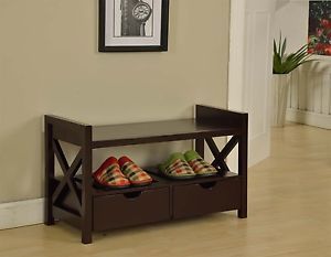 Kings Brand Cherry Finish Wood Shoe Storage Bench with Drawers New