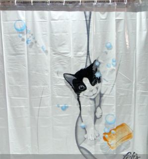 Cute Black Cat Cartoon Plastic Shower Curtain 180x180cm Bathroom Shower Use