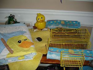 Rubber Duck Ducky Shower Curtain Bath Set Hooks Caddy Towel Quilted Brush Holder