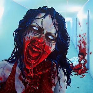 RW2 Zombie Shower Curtain Original Art Surrealism Gothic Horror Bloody Red NLSC
